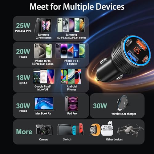 65W 4-Port USB C Super Fast Type C Car Charger for Samsung S26 A17 A07 A16 - image 7