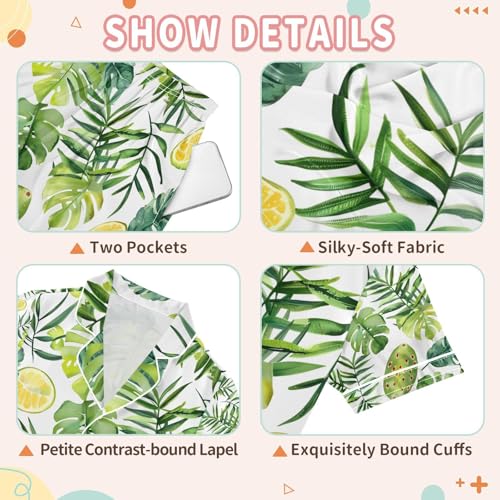 senya Watercolor Green Tropical Satin Summer Pajama Sets Silk Short Sleeve Button Down Sleepwear3