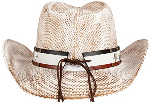 Queue Essentials Men & Women's Woven Straw Cowboy Cowgirl Hat Western Outback W/Wide Brim-Usa Off White #TOP3