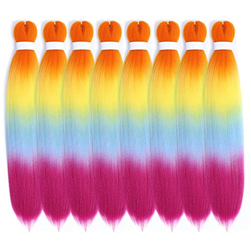Pre Stretched Braiding Hair Ombre Easy Braiding Synthetic Braiding Hair Extension Rainbow Color 24 Inch Crochet Braids Hair 8 Packs By Leticia
