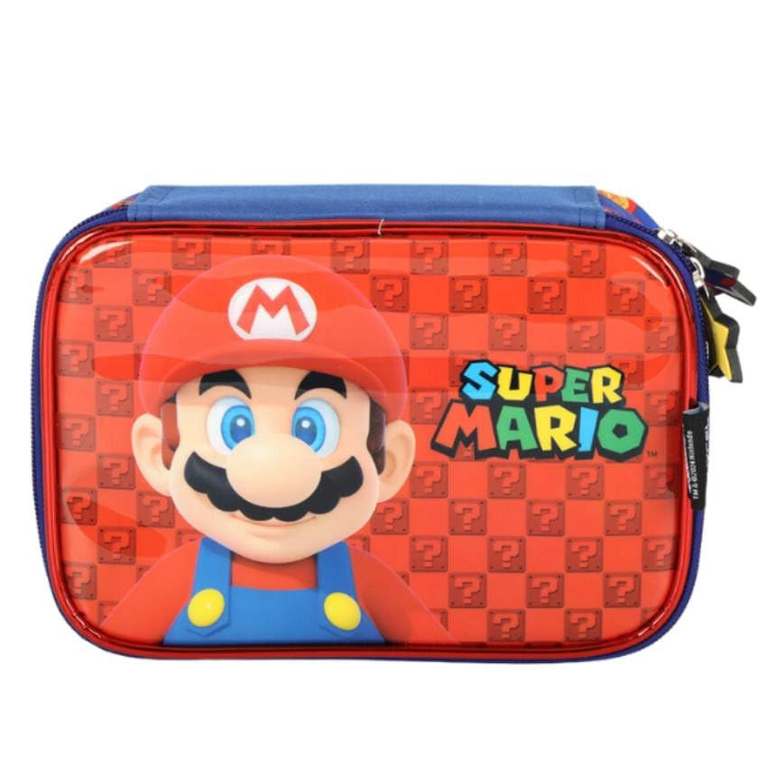 Estojo Escolar Infantil Juvenil Pens Super Mario by Luxcel (AZUL COM VERMELHO)