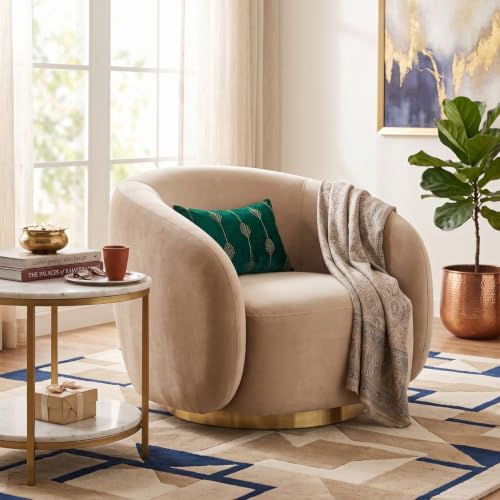 Image of Kingsman Furnitures Brok Swivel Luxury Accent Arm Chair 360 Degree Rotatable Sofa for Home | Bedroom, Living & Drawing Room | Ultra Soft and Comfortable for Lounge (Beige Velvet, Non-Swivel)