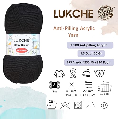 Image of Baby Dream Soft Yarn - 100% Acrylic, Premium Anti-Pilling, 3.5 oz (100g), 273 yds - Soft Yarn for Crochet and Knitting Projects (Black)