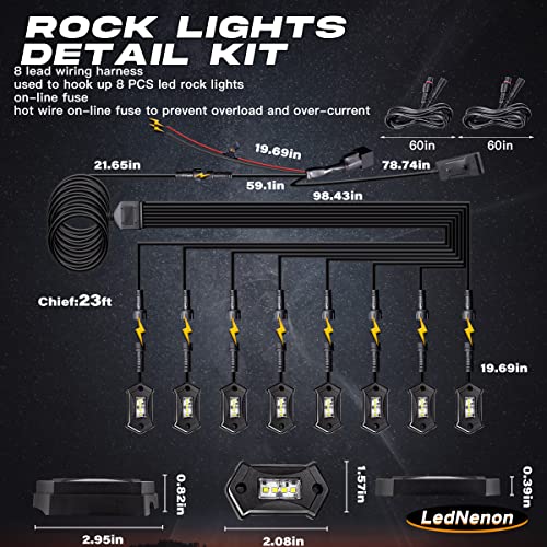Lednenon R3 Led White Rock Lights Kit 8Pods With Switch Wire Hareness For J-Eep Truck Suv Utv Atv Rzr Offroad Car Boat Shockproof Waterproof High Power Underbody Glow Neon Trail Rig Lamps #TOP5