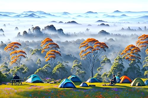 Toile murale pour habiller un mur vide Meechi decoration camping matinal 50x70cm