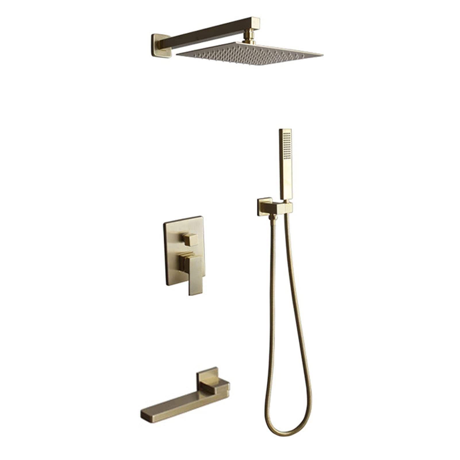 AYCDL Shower System with Tub Spout Brushed Gold, 10Inch Rainfall Shower Head with Handheld Shower, Brass Shower Faucet Set, Bath Shower Mixer Tap,Ceiling Mounted,Ceil,Wall Mounted