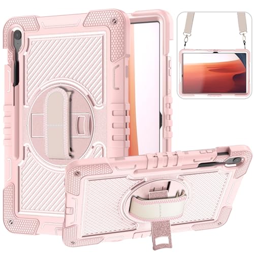 Housse Samsung Galaxy Tab S10 FE+ or rose pour travailler au café