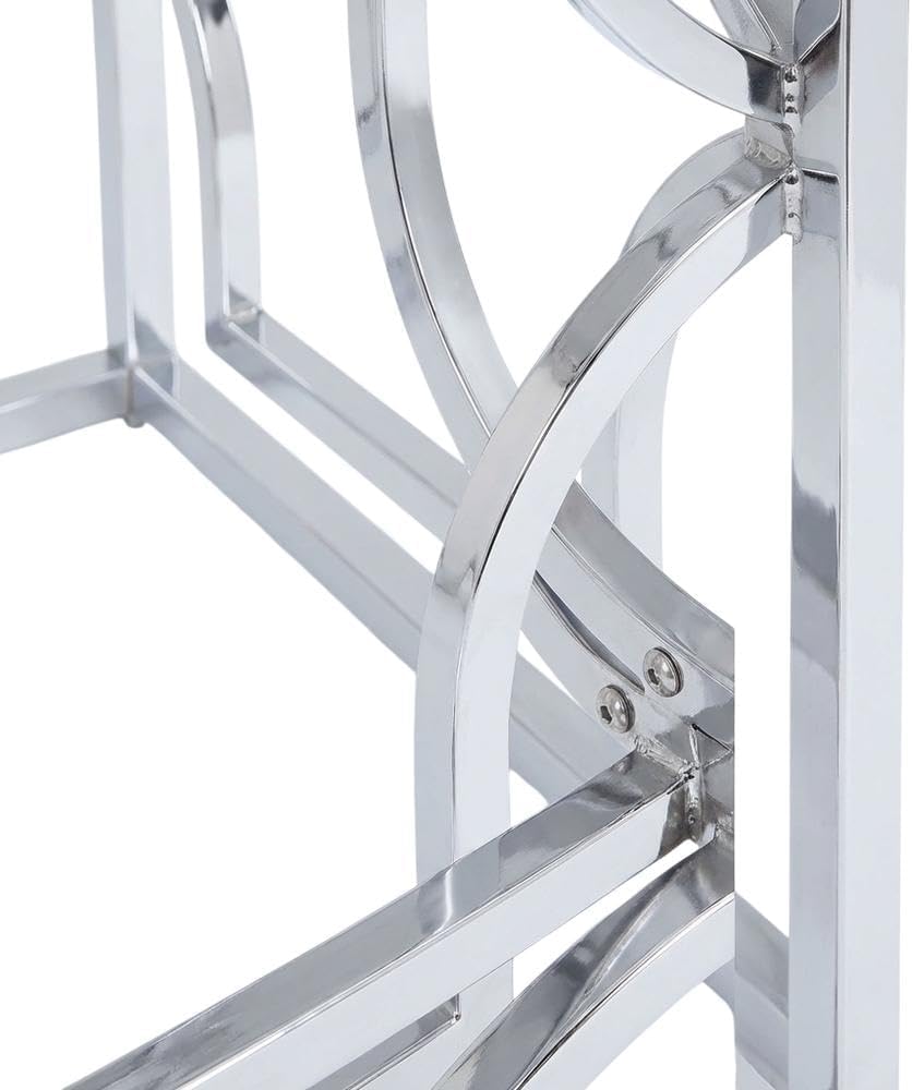 Furnifact Square Metal Dining Table Base with Contemporary Chrome Finish, Sturdy Pedestal Table Base Only for Glass or Wood Dining Table Tops