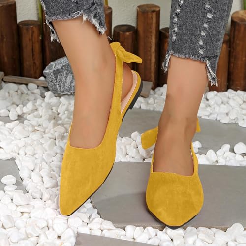 Women's Bow Pointed Toe Flat Shoes Suede Slingback Low Heels Slip on Flats Fashion Comfortable Casual Dress Shoe2