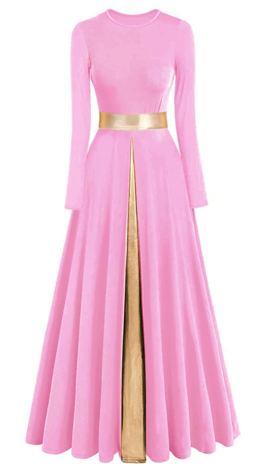 ELLYDOOR Women's Praise Dance Dress Metallic Waistband Long Swing Liturgical Worship Church Robe Dress Lyrical Dancewear, 23 Pink, M