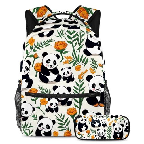 Ensemble sac à dos, cartable et trousse panda multicolore pour école ado et enfant