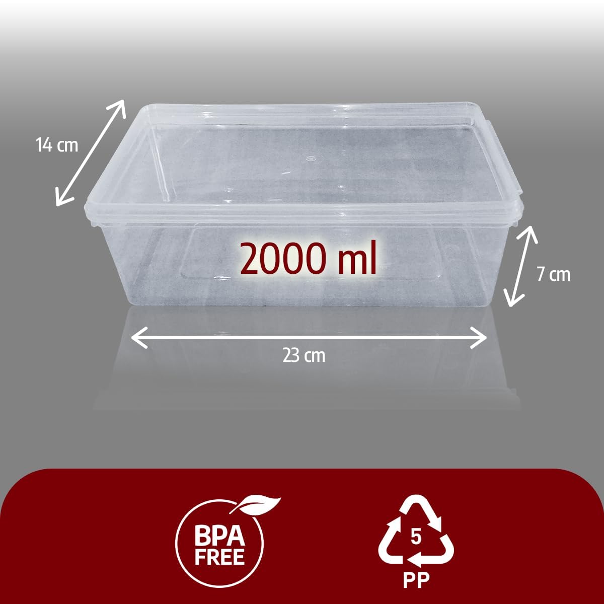Buzdolabı Saklama Kabı, Kendinden Kapaklı Derin Dondurucu Kabı, Buzluk Kutusu, Dolap Organizeri, Mutfak Düzenleyici, BPA FREE (5, Şeffaf, 2000 ml)