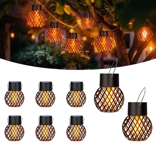 Hqynss Lot de 8 Lampes Solaires Suspendues Extérieur à Flamme Vacillante - Décoration pour Jardin, Terrasse, Balcon, Clôture, Cour, Fête (Étanche IP65)