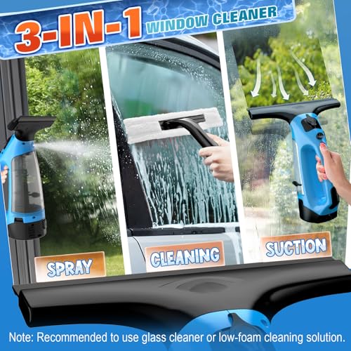 3 in 1 Rechargeable Window Vacuum Squeegee Cordless with 10 inch Blade, Window Cleaner for Efficiently Spraying, Wiping and Vacuuming Windows, Mirrors, Shower Glass, Tiles and Countertops, Blue by Ankuwa - Image 2