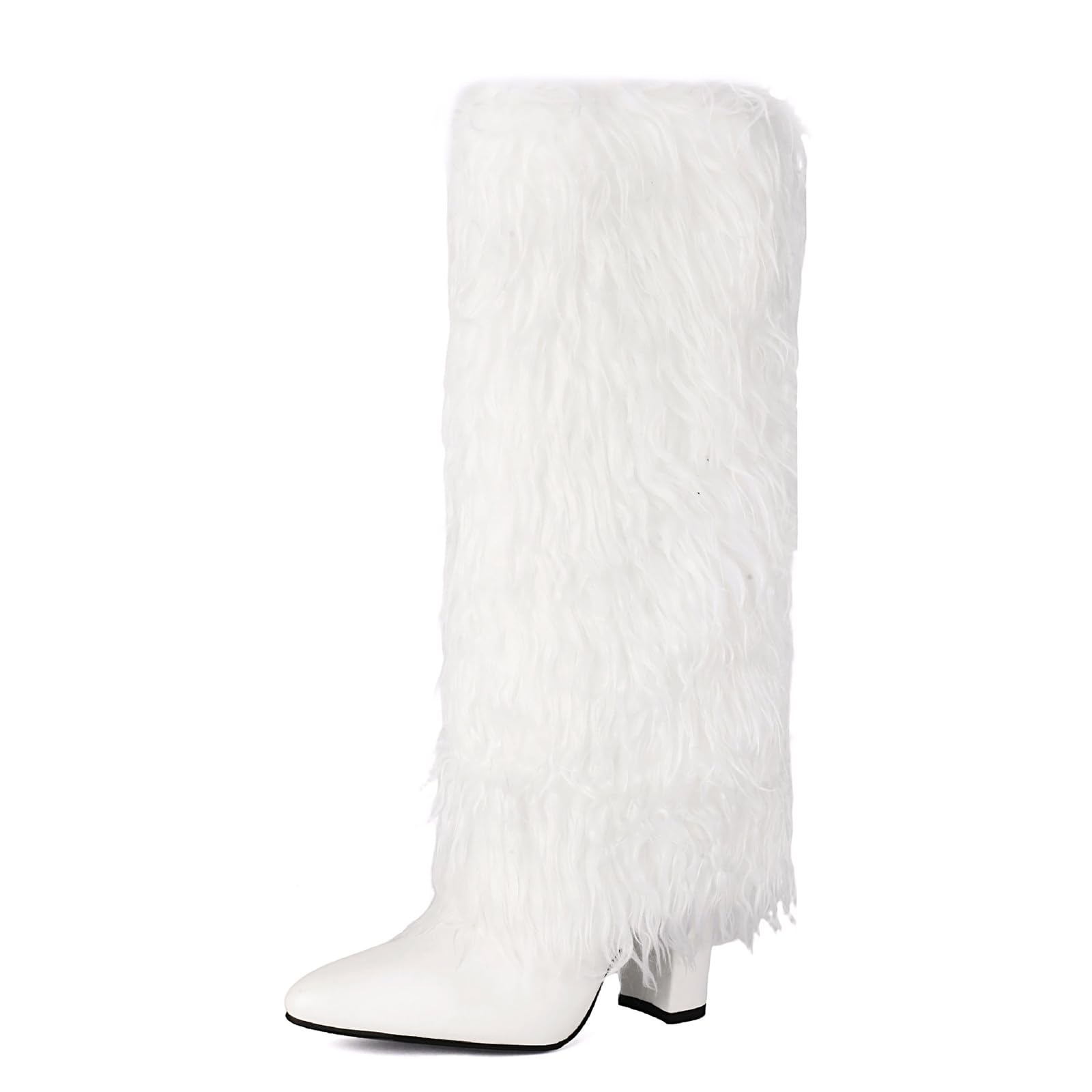 Damskie buty do kolan ze sztucznego futra szpiczasty nosek szpilki modne wyraziste buty stylowe zimowe jesienne przyjęcie wieczorne wyjście biuro podróż odzież na co dzień