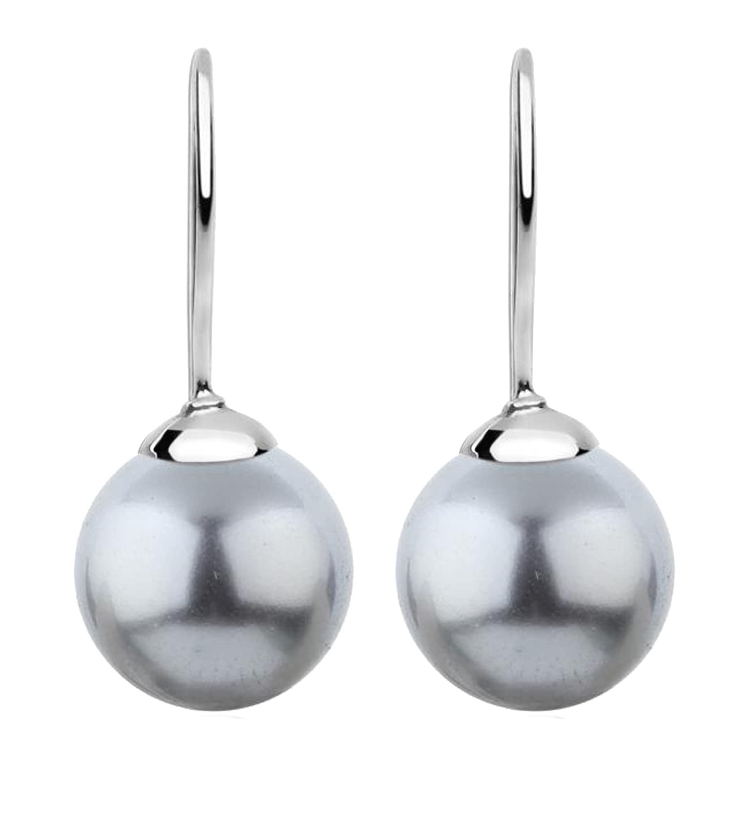 Nenalina Ohrringe Silber 925 Damen Ohrhänger mit Glas Perlen 12 mm Grau