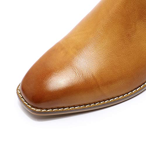 Mona flying Womens Classic Leather Chelsea Boot Low Heel Pull on Ankle Booties Square Toe3