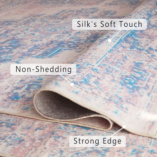 vivorug Runner Rug 2'x7' Machine Washable Non-Slip Runners for Hallways Kitchen Entryway Laundry Room Vintage-Inspired Carpet Hallway Runner Pink