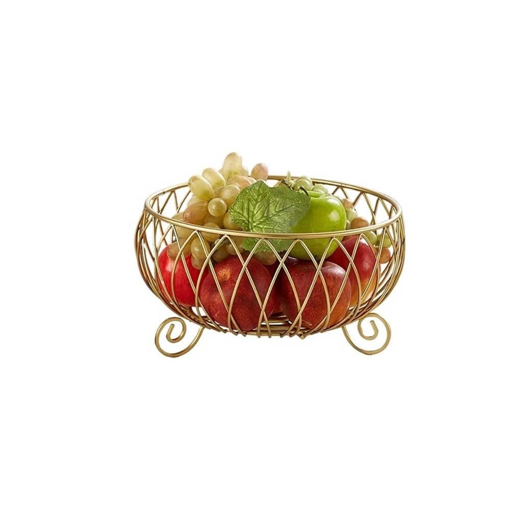 FZL02068LM Fruit Bowl Metal Fruit Baskets Decorative Display Basket Bowl Desktop Bread Snacks Stand Versatile(Gold)
