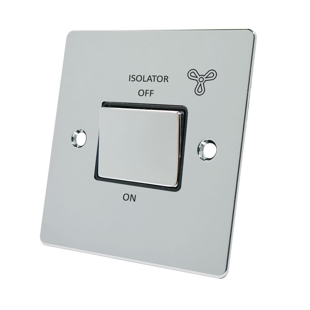 Alliance Electrical FPC3PFANBC Polished Chrome Flat Black Insert Metal Rocker Switch-10 Amp 3-Pole Fan Isolator Switch, 240 V