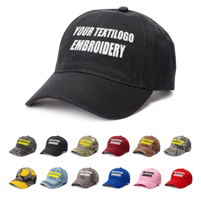 Custom Hat with Embroidered Text Name Logo Unstructured Adjustable Metal Buckle Cap Black Baseball Hat