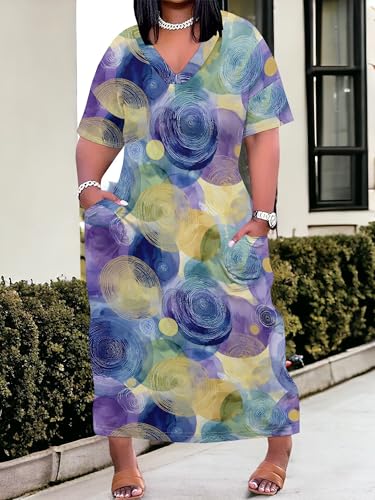 Image of PinkPatty Women's Plus Size Short Sleeve Maxi Dress Casual Loose V Neck Long Dress with Pockets
