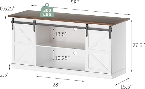 Miniatura 6 de YESHOMY Mesa auxiliar con puertas correderas de granero y almacenamiento, armario rectangular central de madera con estantes ajustables, para sala