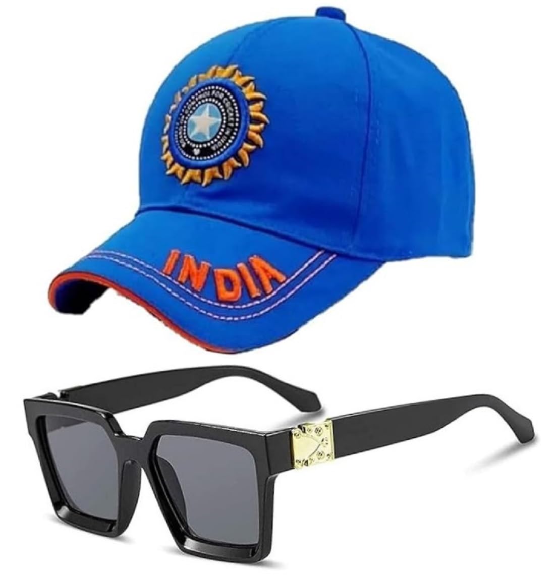 FY LANE Team India Cricket Cap with Sunglasses Combo Set, Blue - Image 1