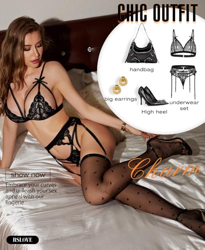 Image of RSLOVE Thigh High Stockings for Women - Sheer Sexy Stocking Heart Tights Nylons Pantyhose Perfect for Garter Belts & Lingerie