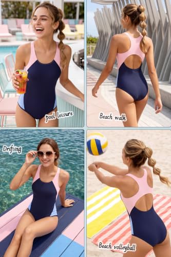 Image of Beautikini Period Swimwear One Piece Leakproof Menstrual Swimsuit Racerback Color Block Bathing Suit for Teen Girls Women
