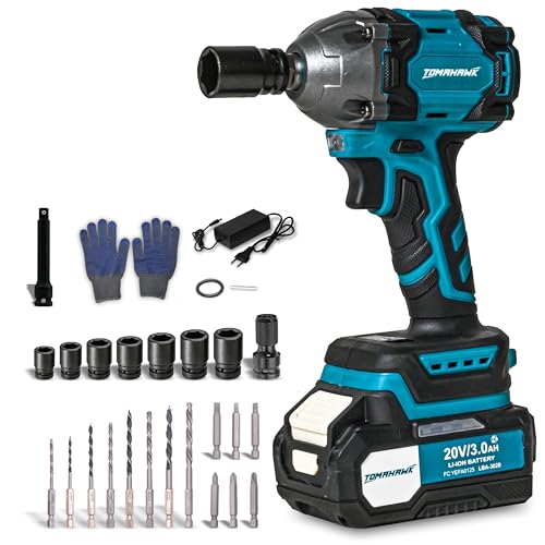 Image of Tomahawk TSW-9548 Cordless Impact Wrench | 20 V - 3.0 Ah Battery | Brushless Motor, High Torque | With LED Light and Battery Indicator