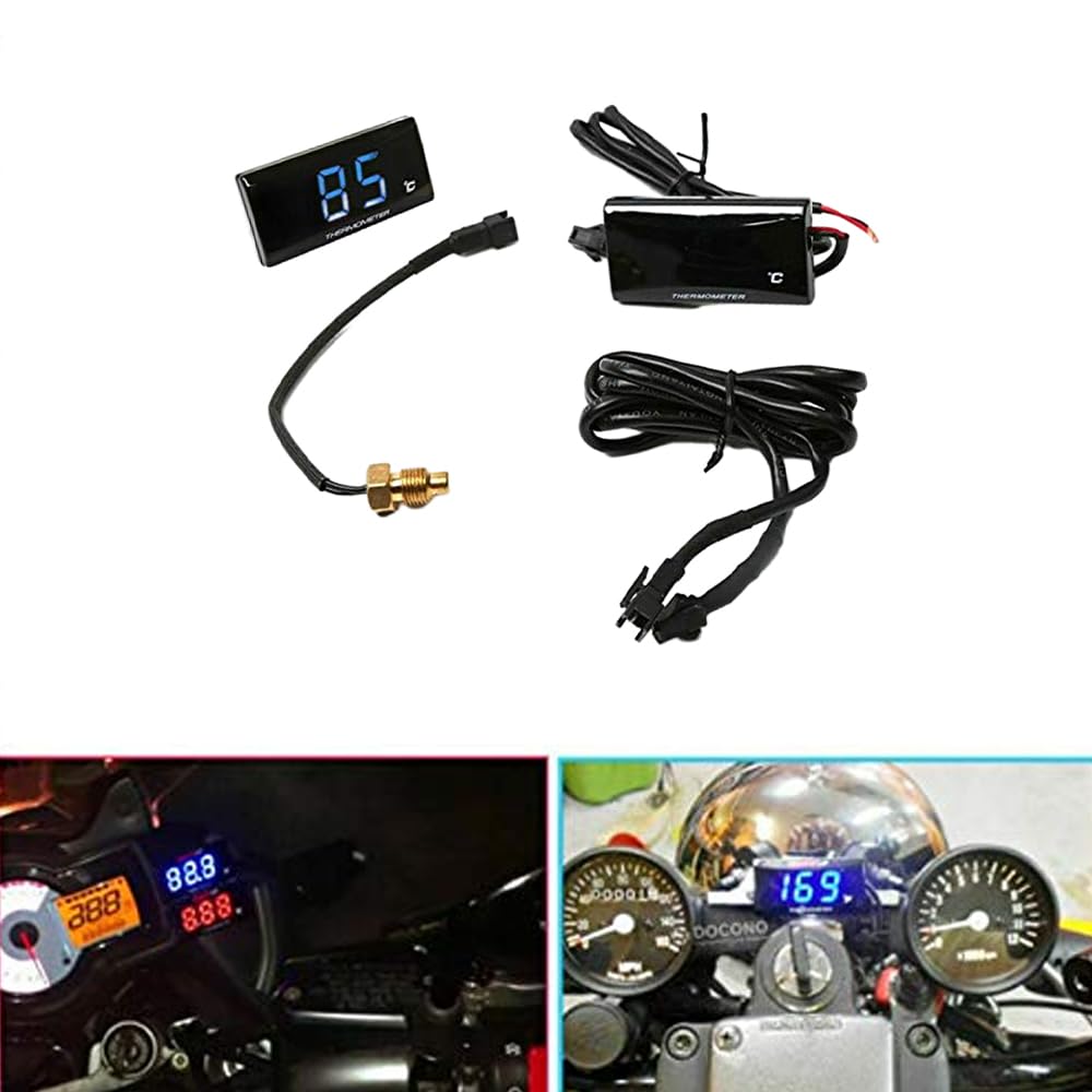 Riloer Thermomètre Eau Moto Digital avec Capteur à Filetage M10, Jauge de Température LCD Étanche avec Rétroéclairage Bleu, Universel pour 12V Scooter, Racing, VTT, 50cc