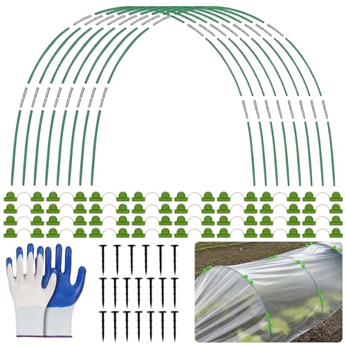 HIQE-FL Arcos para Invernadero,40 Piezas Gardenaros de Invernadero,Arcos de Túnel para Bancal Elevada,con Guantes,Garden Tunnel,Aros Invernadero Tunel,Aros de Invernadero para Cultivar Túneles.