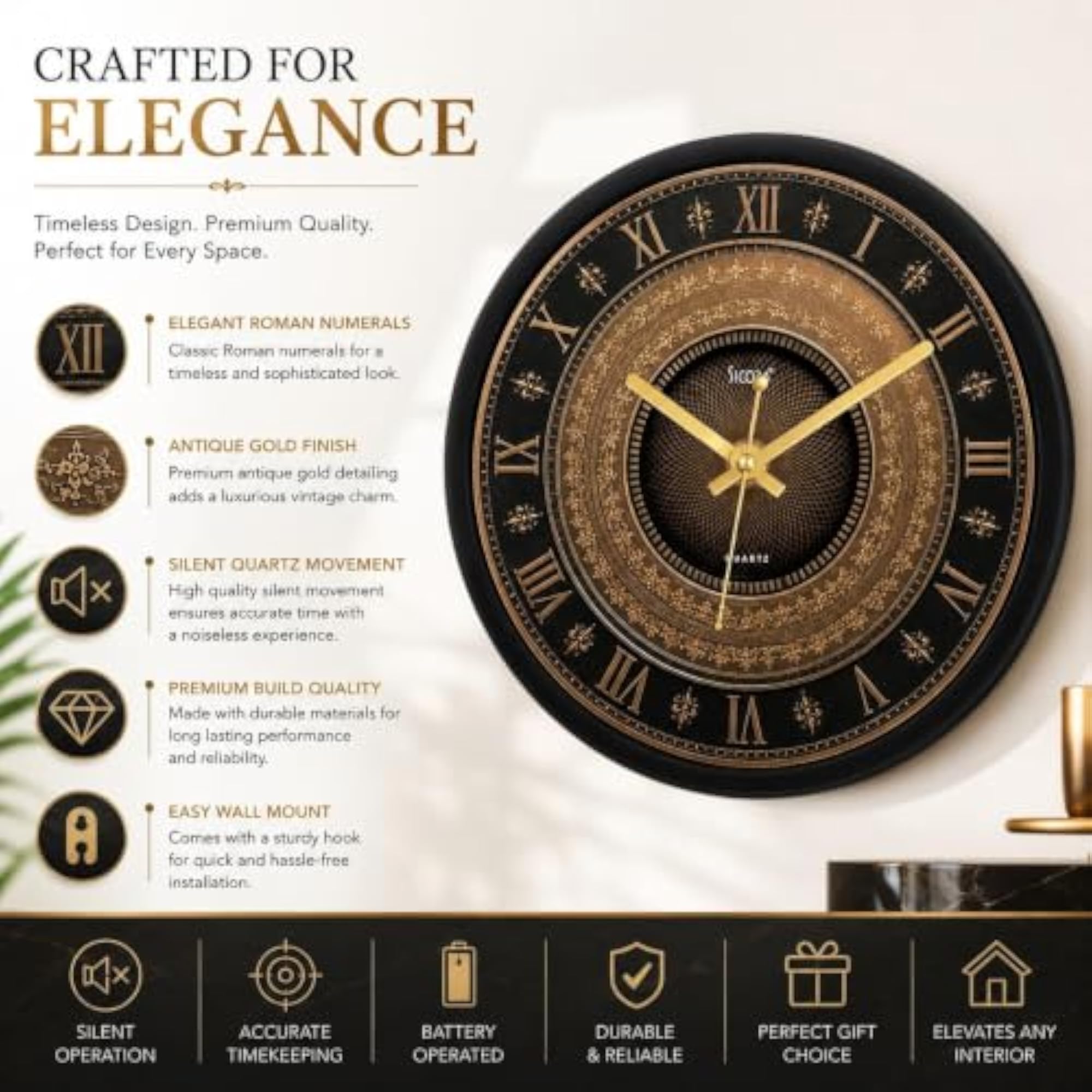 Premium Round Analog Wall Clock, Minimalist Decorative Design