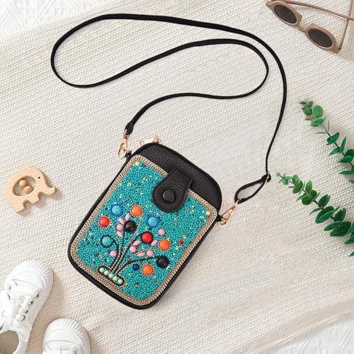Image of Women's Small Crossbody Cell Phone Bag, Boho Colorful Beaded Purse Wallet with Handmade Cute Patterns