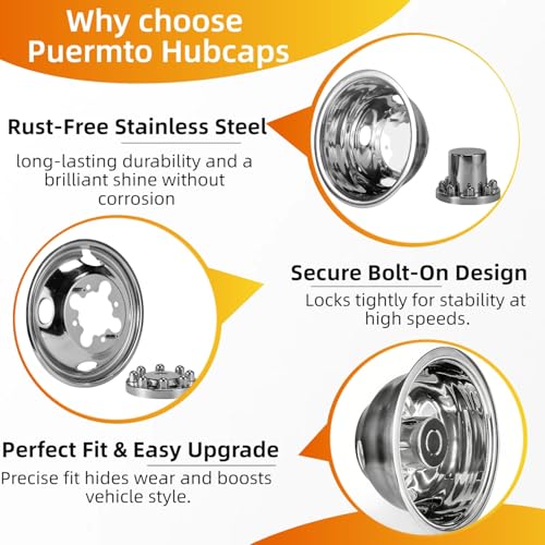 Image of 4pc 16 inch Anti Rust Wheel Simulators Compatible with 74-00 Chevy GMC 3500, 74-98 F350, 08-21 E350 /E450 Van, 74-99 Ram 3500, 8 Lug Polished Stainless Steel Dually Bolt On Cover Hubcaps C16U8N