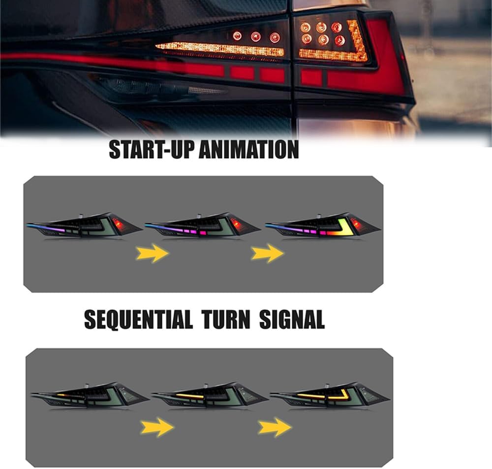 Tail Lights for Lexus IS250 IS300 IS350 IS200T 2014-2020 Taillights Rear Lamp with Multicolor DRL Sequential Turn Signal Brake Reverse Back Lights w/Center Light