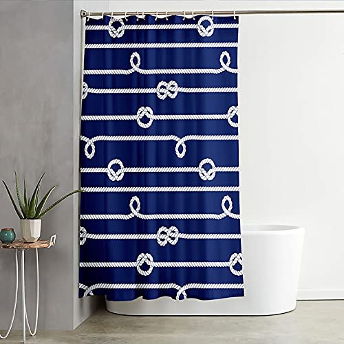 Rideau de douche 165x200 polyester anti moisissure bleu marine et blanc - 3