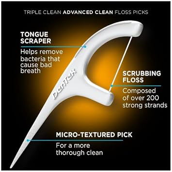 DenTek Triple Clean Advanced Clean Floss Picks, No Break & No Shred Floss, 90 Count, (Pack of 3)