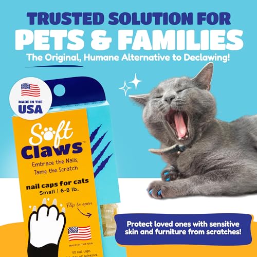 Image of Soft Claws Cat Nail Caps for Small Cats - (40 Caps, Halloween - Orange & Black) - Veterinarian-Developed | Protects Furniture & Skin - Easy to Apply, Long-Lasting Anti-Scratch Soft Cat Claw Covers