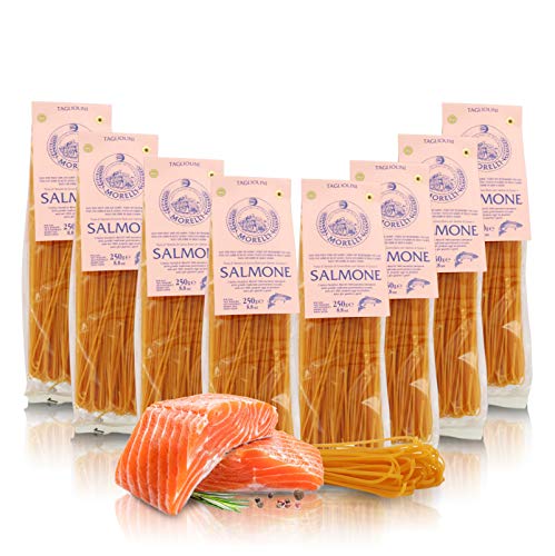 Antico Pastificio Morelli 1860 Srl Tagliolini Al Salmón, Pasta Italiana De Sémola De Trigo Aromatizada - Lote De 8 x 250g