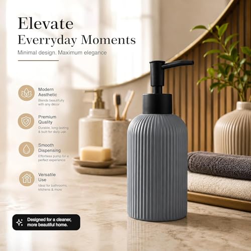 Image of Rioware Ceramic Soap Dispenser Hand Wash Bottles for Basin | Multipurpose Refillable for Liquid Shampoo, Kitchen, Bathroom, and Household Use | 300Ml, Pack of 2 - Solid Grey