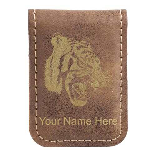 LaserGram Slim Magnetic Money Clip, Tiger Head, Personalized Engraving Included (Rustic)