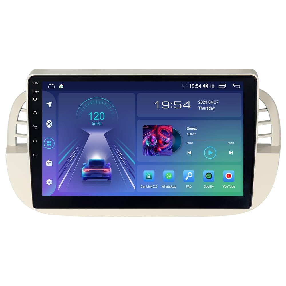ASURE 2+64G Android 14 Car Radio for Fiat 500 2007–2015 – 9 Inch Touchscreen Stereo with Wireless CarPlay & Android Auto, GPS Navigation, DSP Audio,