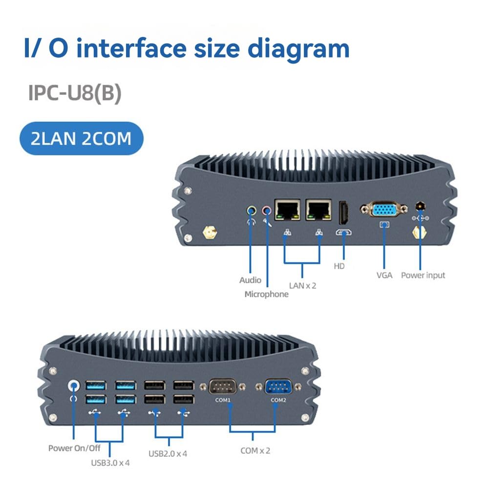PC Industriel sans Ventilateur I5-4278U : 2 Ports LAN Gigabit, 2 Ports COM, 8 Ports USB, Compatible WiFi, 4G, SIM LTE, pour et pour Linux