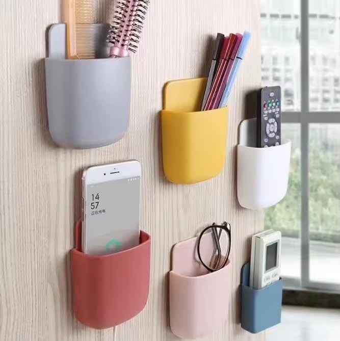 TECVITY 4 pcs Self Adhesive Multipurpose Yellow Wall Mount Remote Control & Mobile Phone Holder (Multi-Color) 4 Pcs. 1