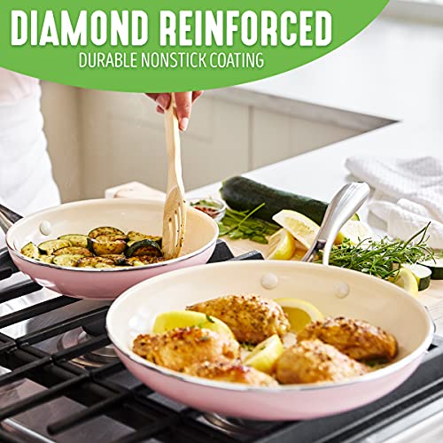 GreenLife Artisan Healthy Ceramic Nonstick, 8" and 10" Frying Pan Skillet Set, Stainless Steel Handle, PFAS-Free, Dishwasher Safe, Oven Safe, Soft Pink - Image 3