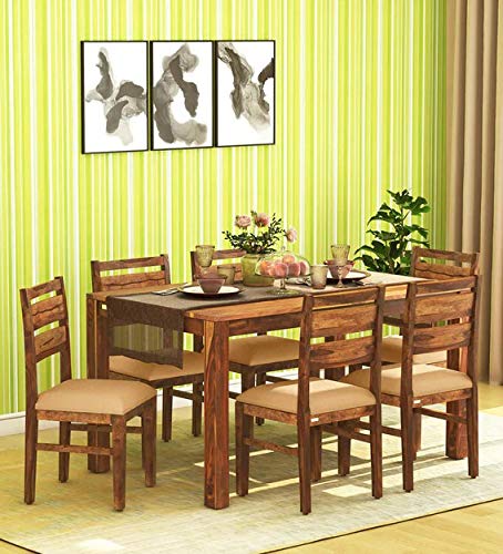 Image of JEENWOOD Solid Wood 6 Seater Dining Set in Provincial Teak Finish (Medium 15, Brown 15)