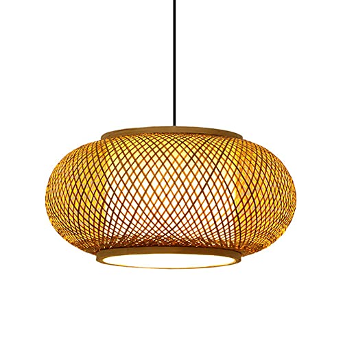Lustre moderne en bambou suspendu au design tambour d'exception
