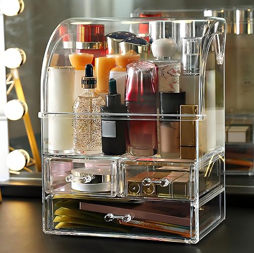 Image of Clear Large Acrylic Makeup Organizer With Lid Cosmetic Storage Drawers Portable Makeup Organizers Dustproof And Waterproof Box For Women